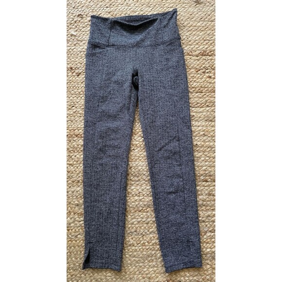 Athleta Mercer Herringbone Tight Leggings Size XXS Dark Gray Split Front Hem - Picture 1 of 7